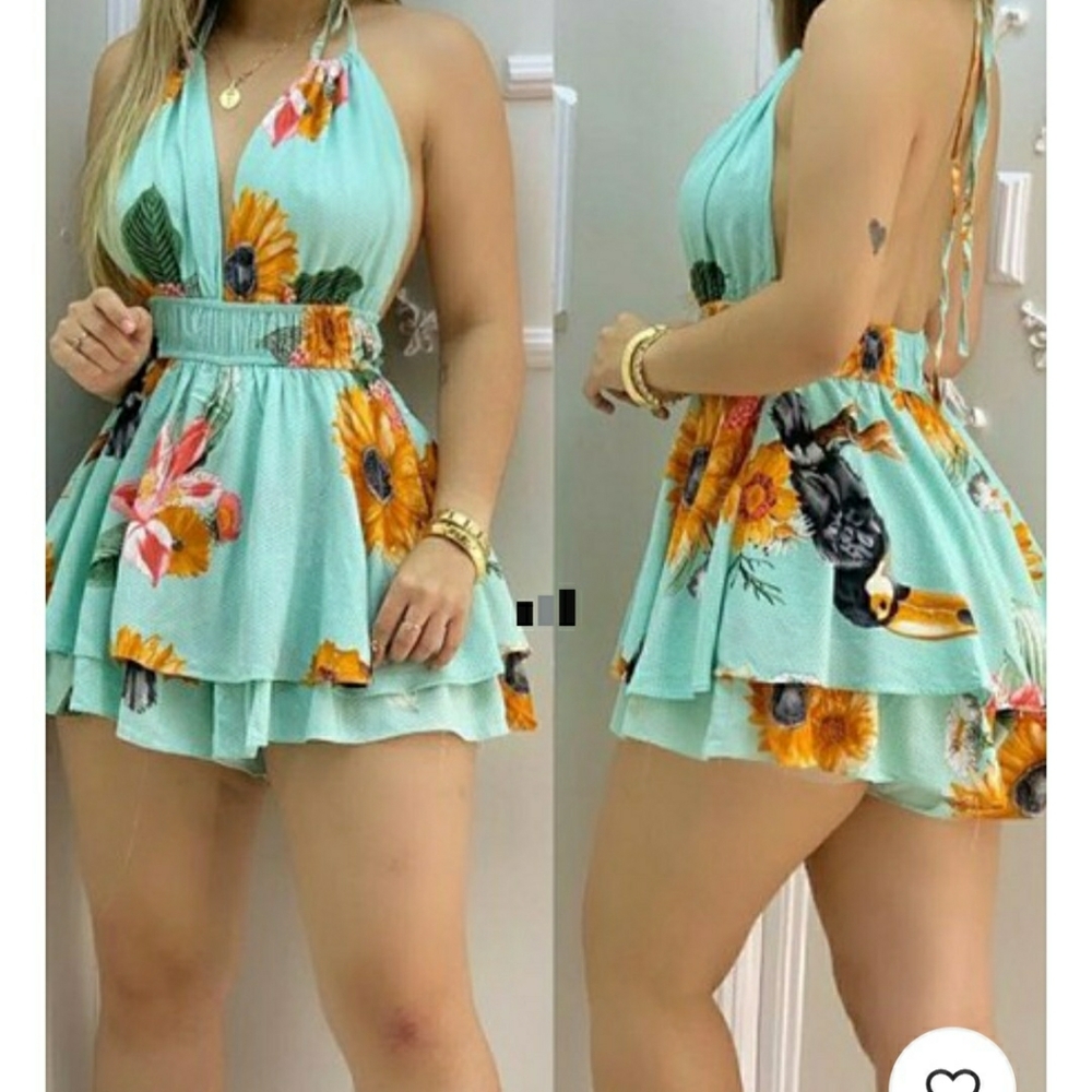 *2 left* Floral Ruffle Hem Romper